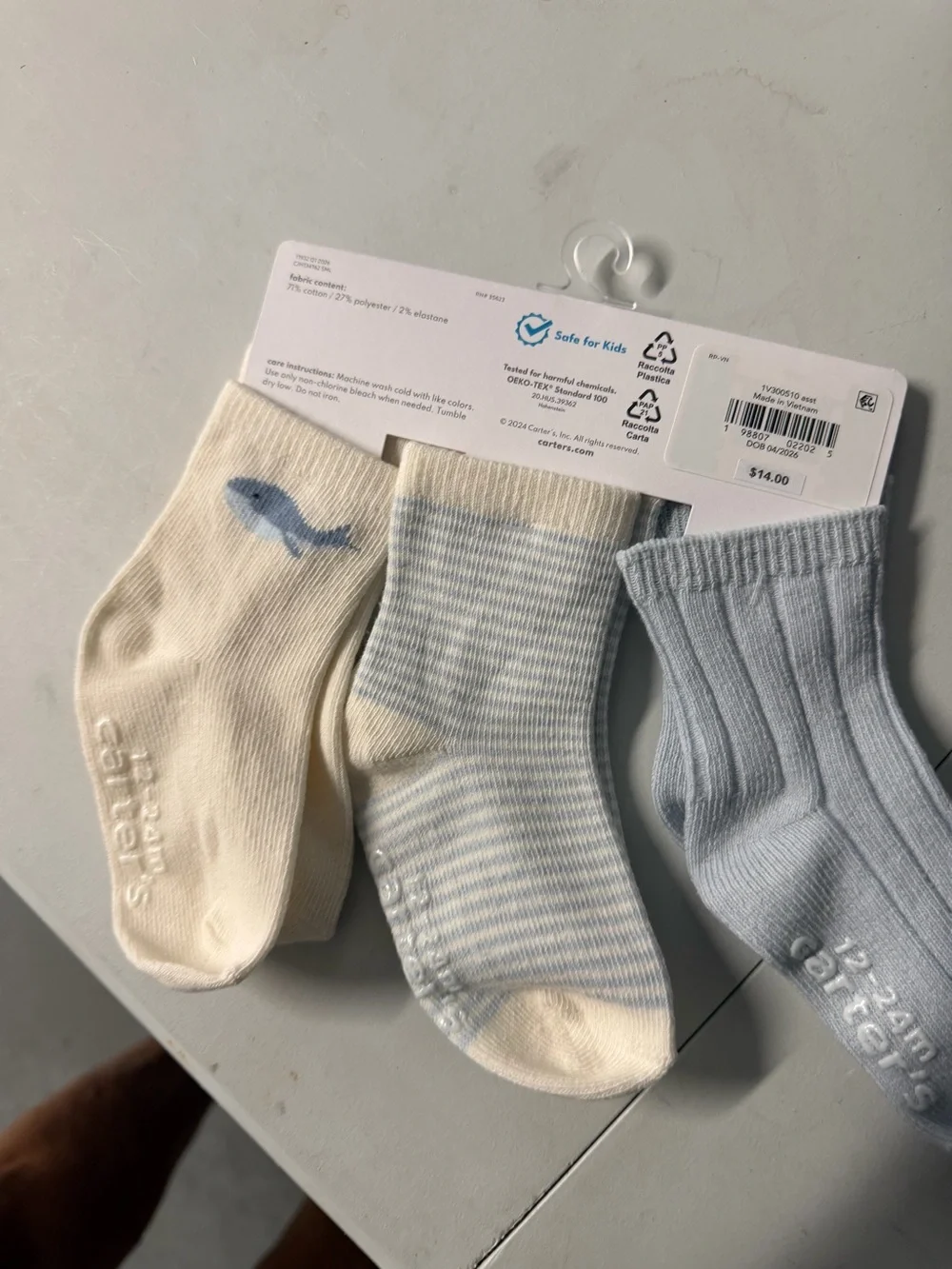 Carter's Baby Boys 3-Pack Blue & Cream Socks - 12-24M nwt